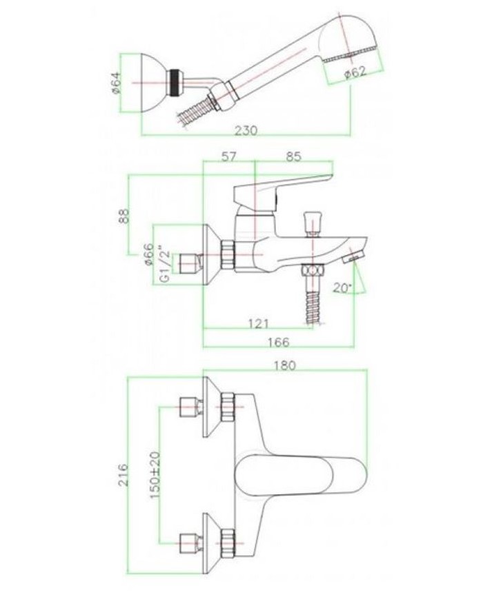 Fiore Kevon Total Black Bathroom Faucet Set with Shower Phone & Spiral & Phone Holder (81NN8141)