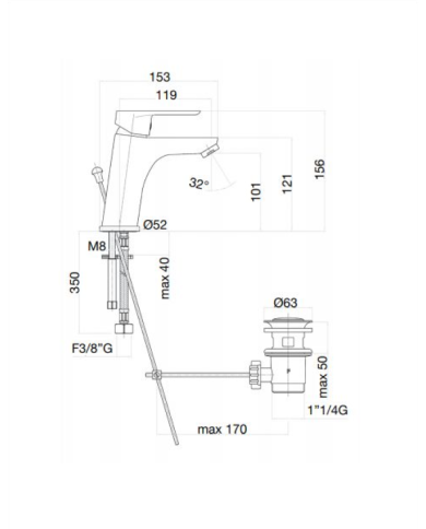 Fiore Kevon Total Black Matt Mixer Tap Tall with Automatic Valve (81NN8123)