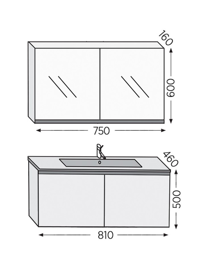 Bathroom Furniture Furnibath Madrid 80A White Base, Washbasin, Mirror-Coverboard (5MD80AWH)