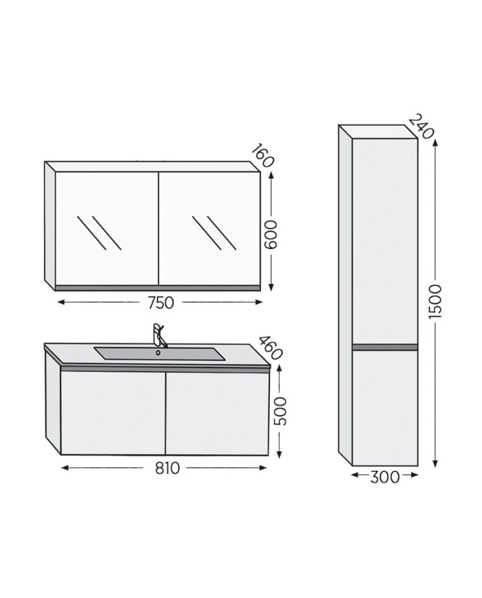 Bathroom Furniture Furnibath Madrid 80A White Base, Washbasin, Mirror-Coverboard (5MD80AWH)