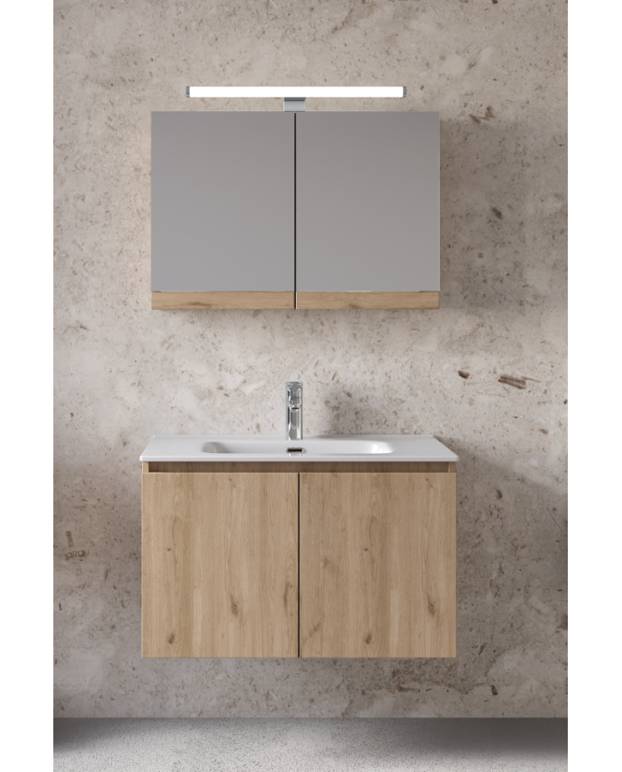 Bathroom Furniture Furnibath Madrid 80A Walnut Base, Washbasin, Mirror-Closet (5MD80AWL)