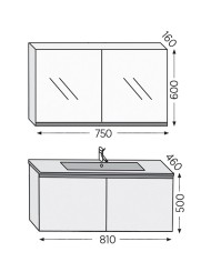 Bathroom Furniture Furnibath Madrid 80A Walnut Base, Washbasin, Mirror-Closet (5MD80AWL)