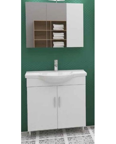 Drop Luna 80 White Bathroom Furniture Base, Washbasin, Mirror Drop Luna 80 White Bathroom Furniture Base, Washbasin, Mirror