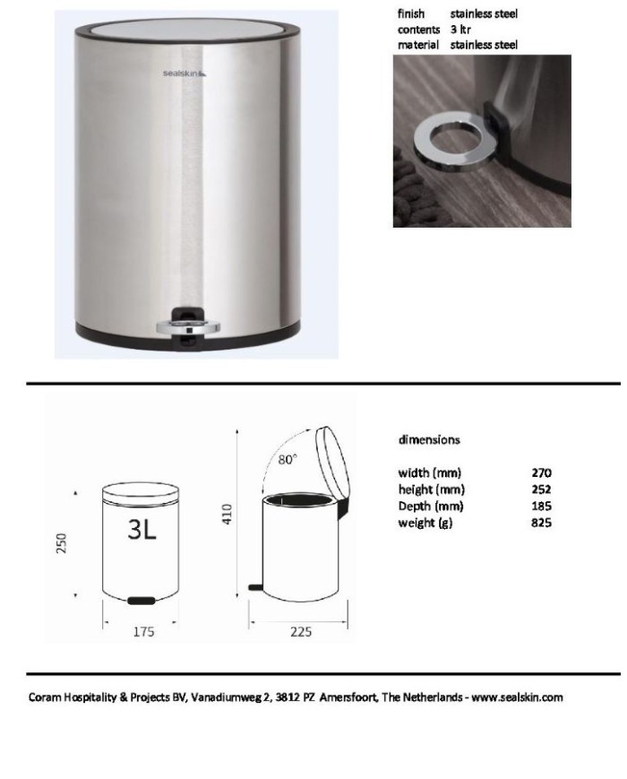 Επιδαπέδιο Χαρτοδοχείο Geesa Sealskin  3lt Soft Close Inox (362412404-110)