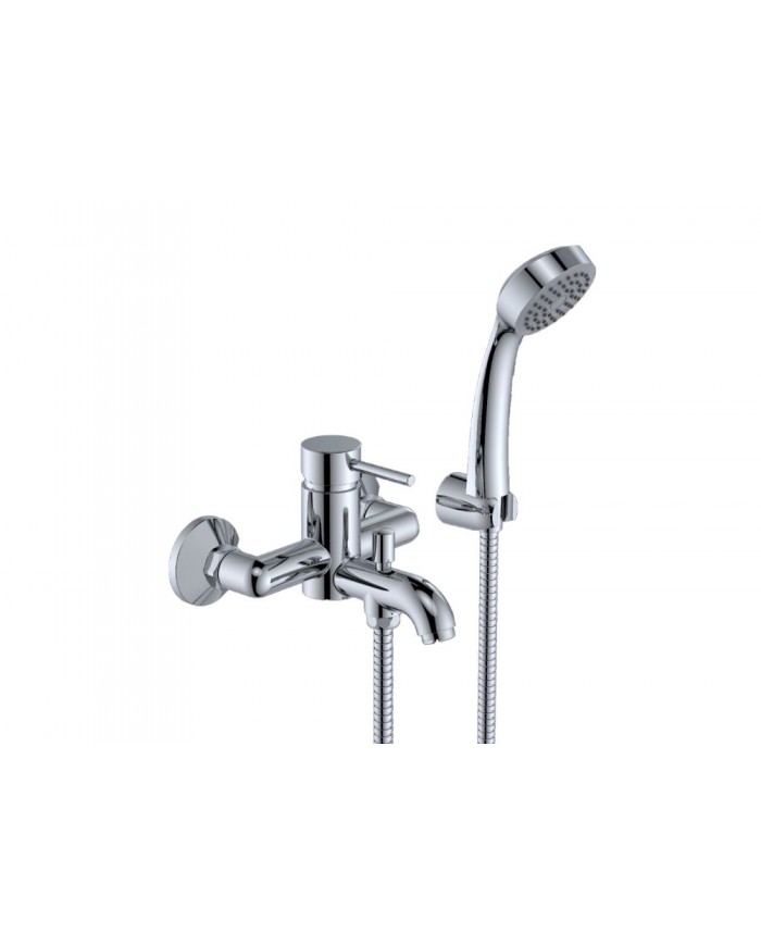 Μπαταρία Λουτρού Faismilani Starlet Chrome Επίτοιχη Σετ Με Τηλέφωνο Ντους, Σπιράλ & Βάση