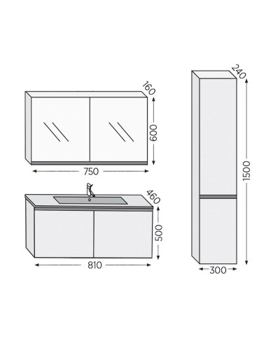 Bathroom Furniture Furnibath Madrid 80A Gray Base, Washbasin, Mirror-Coverboard (5MD80AGR)
