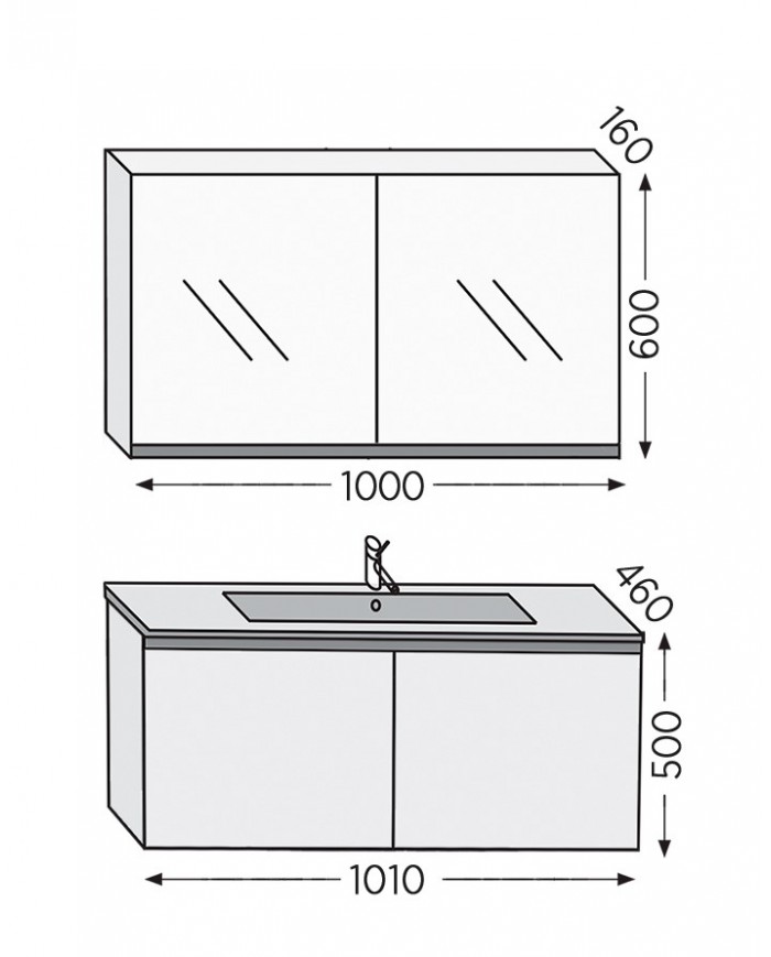 Bathroom Furniture Furnibath Madrid 100A White Base, Washbasin, Mirror-Closet (5MD100AWH)ω