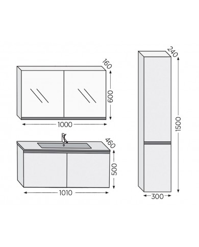 Bathroom Furniture Furnibath Madrid 100A White Base, Washbasin, Mirror-Closet (5MD100AWH)