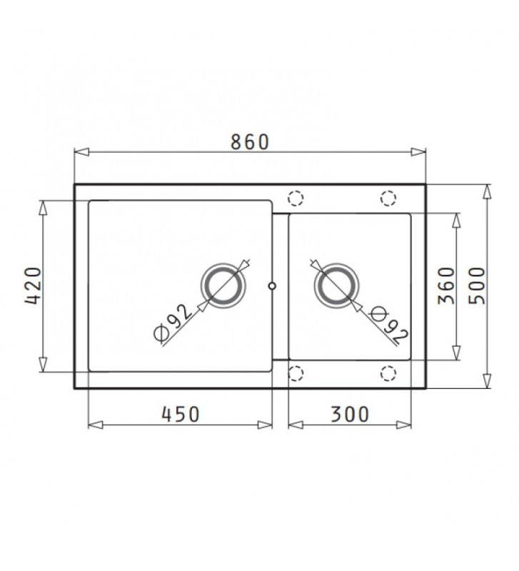 Sink Pyramis Pyragranite Alazia (86X50) 1 3 / 4B Reversible 079811911