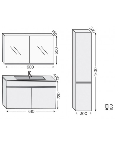 Bathroom Furniture Furnibath Toledo 60A Walnut Base, Washbasin, Mirror-Closet (7TL60AWL)