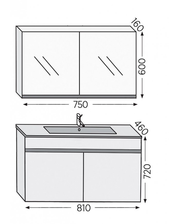 Bathroom Furniture Furnibath Toledo 80A White Base, Washbasin, Mirror-Closet (7TL80AWH)