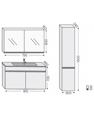 Bathroom Furniture Furnibath Toledo 80A White Base, Washbasin, Mirror-Closet (7TL80AWH)