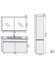 Bathroom Furniture Furnibath Toledo 80A Walnut Base, Washbasin, Mirror-Closet (7TL80AWL)