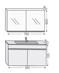 Bathroom Furniture Furnibath Toledo 80A Gray Base, Washbasin, Mirror-Closet (7TL80AGR)