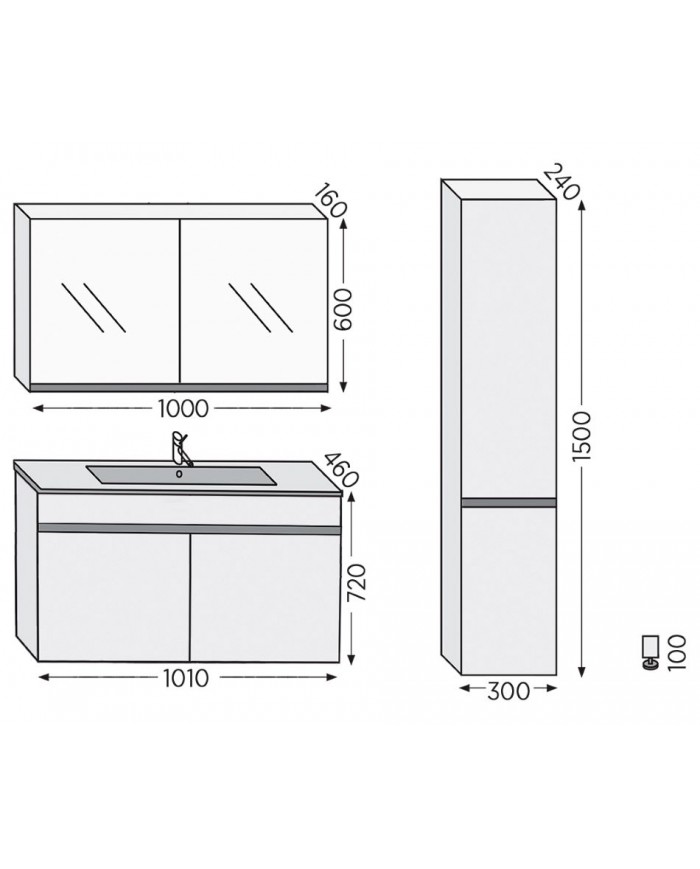 Bathroom Furniture Furnibath Toledo 100A Royal White Base, Washbasin, Mirror-Closet (7TL100AWH)