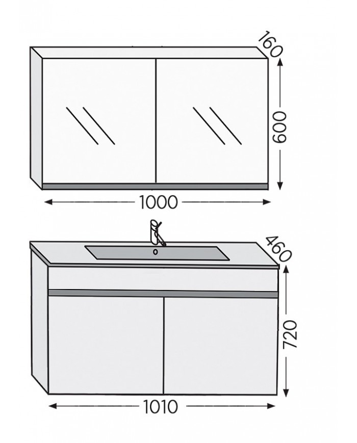 Bathroom Furniture Furnibath Toledo 100A Royal White Base, Washbasin, Mirror-Closet (7TL100AWH)