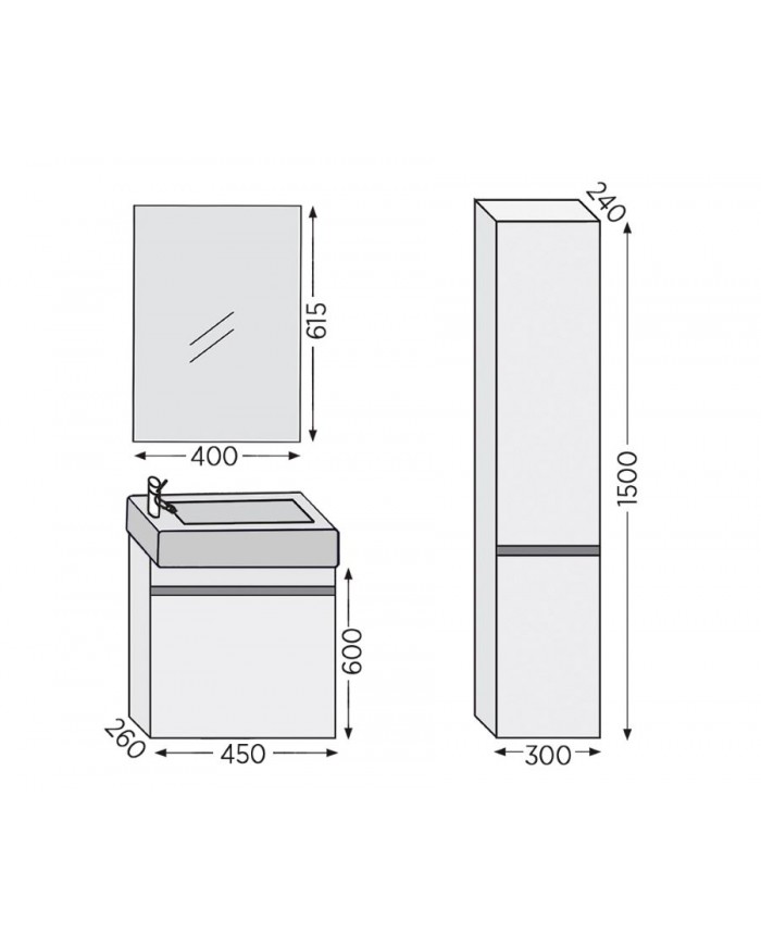 Bathroom Furniture Furnibath Valencia 45 Royal White Base, Washbasin, Mirror (6VL45CWH)