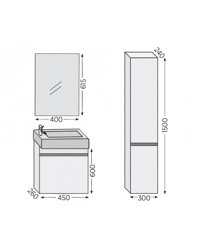 Bathroom Furniture Furnibath Valencia 45 Royal Walnut Base, Washbasin, Mirror (6VL45CWL)