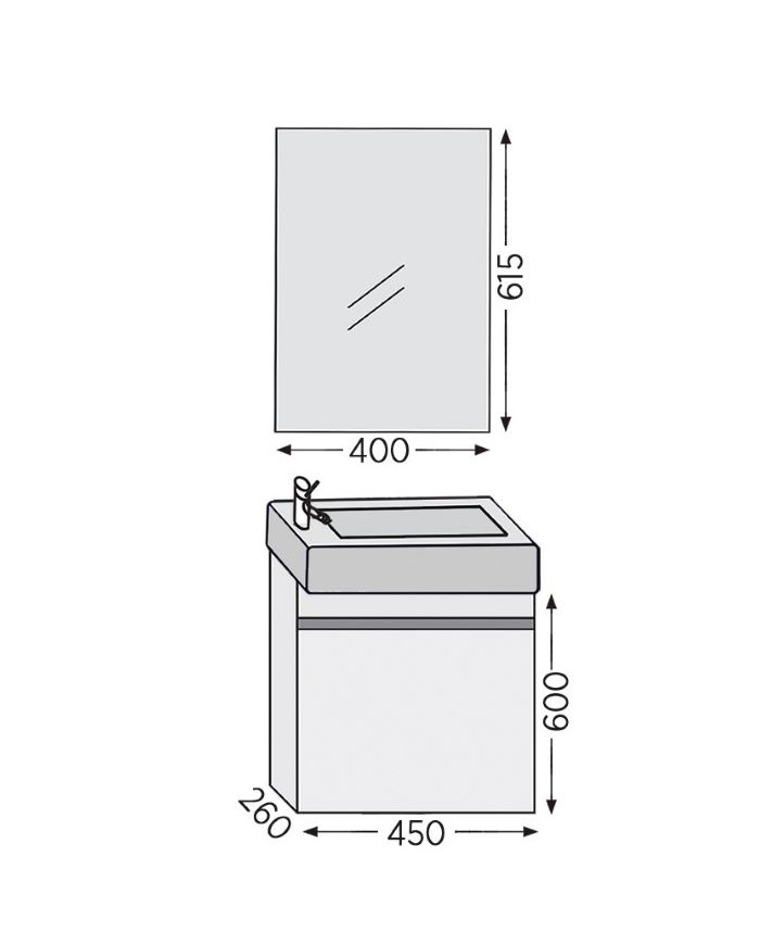 Bathroom Furniture Furnibath Valencia 45 Royal Gray Base, Washbasin, Mirror (6VL45CGR)