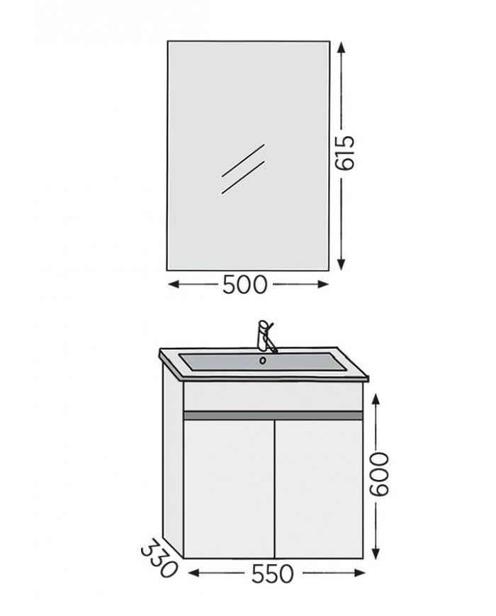 Bathroom Furniture Furnibath Valencia 55 Royal White Base, Washbasin, Mirror (6VL55CWH)