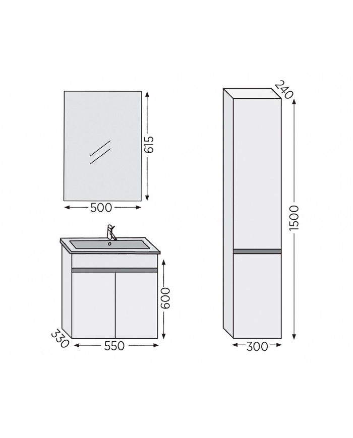Bathroom Furniture Furnibath Valencia 55 Royal White Base, Washbasin, Mirror (6VL55CWH)