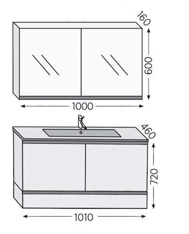 Bathroom Furniture Furnibath Malaga100A Royal Grey Base, Washbasin, Mirror-Closet (72ML100AGR)