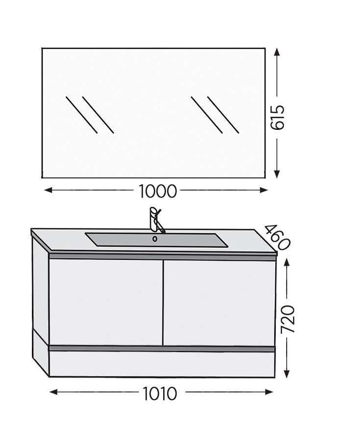 Bathroom Furniture Furnibath Malaga 100A Royal White Base, Washbasin, Mirror-Closet (72ML100CWH)