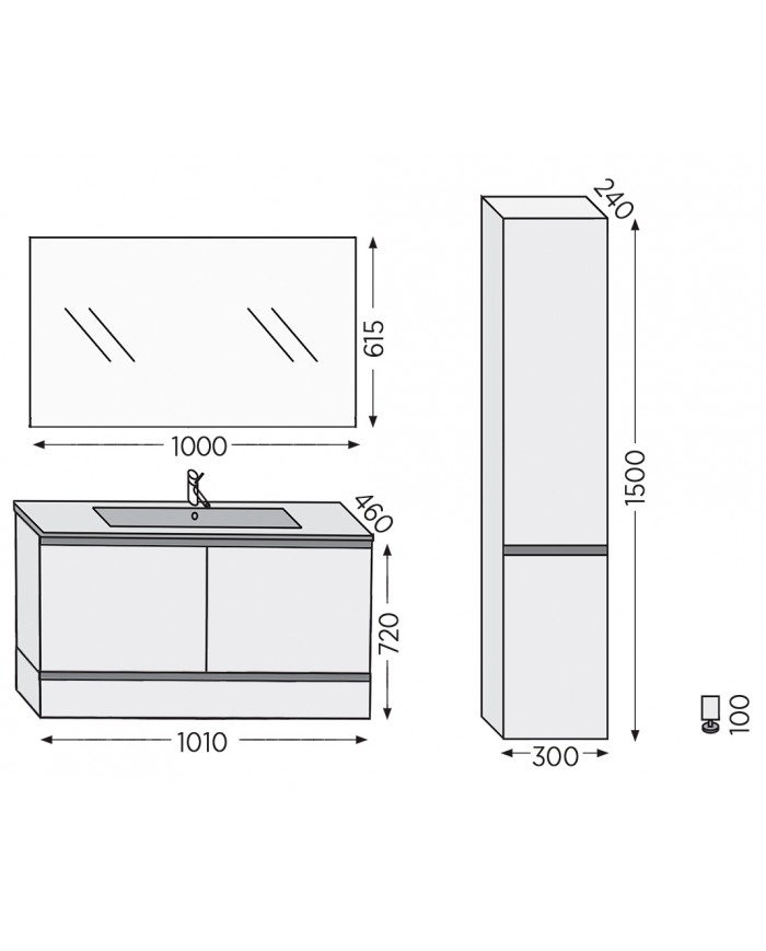 Bathroom Furniture Furnibath Malaga 100A Royal White Base, Washbasin, Mirror-Closet (72ML100CWH)