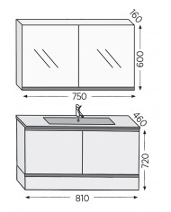 Bathroom Furniture Furnibath Malaga 80A Royal Walnut Base, Washbasin, Mirror-Closet (72ML80AWL)