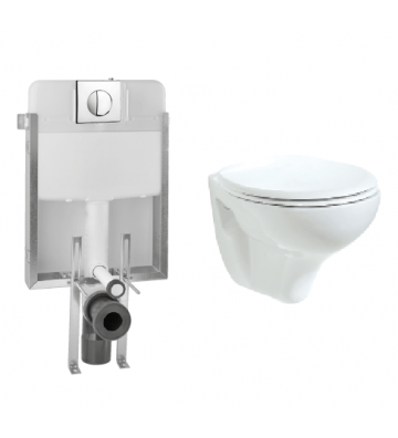 Set Focus Apollo Soft Hanging basin TP320 & Built-in cistern VERSO 11180 & BUTTON 111910 & Cover Thermoplast 42120