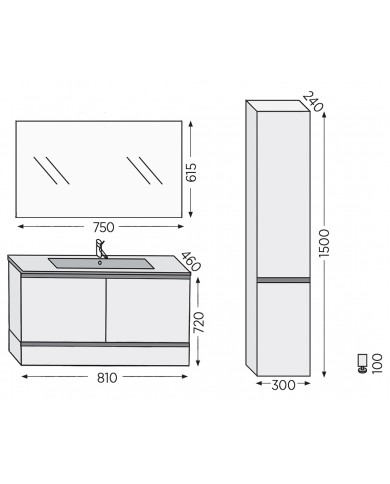Bathroom Furniture Furnibath Malaga 80C Royal Walnut Base, Washbasin, Mirror-Closet (72ML80CWL)