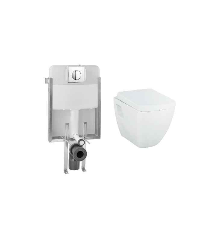 Σετ Focus Smart Rimless Λεκάνη κρεμαστή Smart & Εντοιχισμένο καζανάκι Siamp (11180) & Πλακέτα (111910) & Κάλλυμα (SMA 2600)