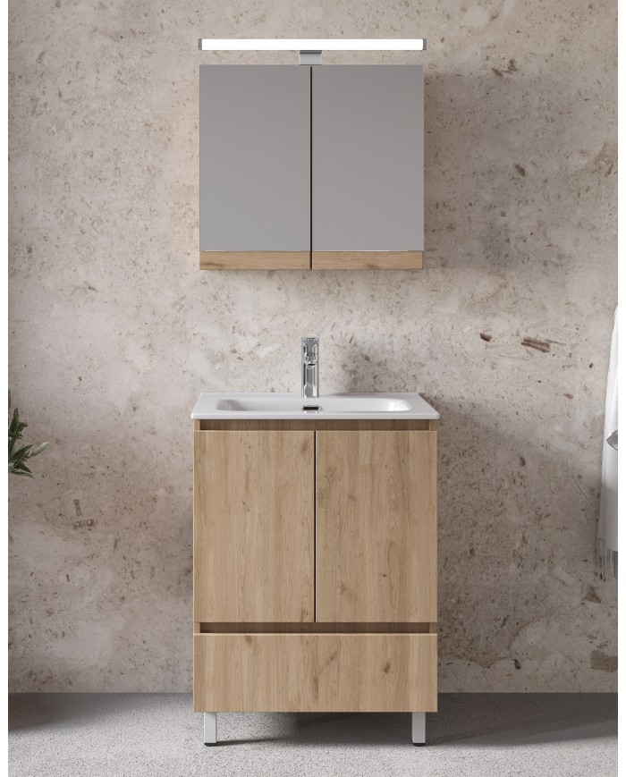 Bathroom Furniture Furnibath Malaga 60A Royal Walnut Base, Washbasin, Mirror-Closet (72ML60AWL)