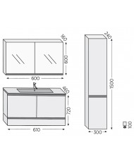 Bathroom Furniture Furnibath Malaga 60A Royal Grey Base, Washbasin, Mirror-Closet (72ML60AGR)