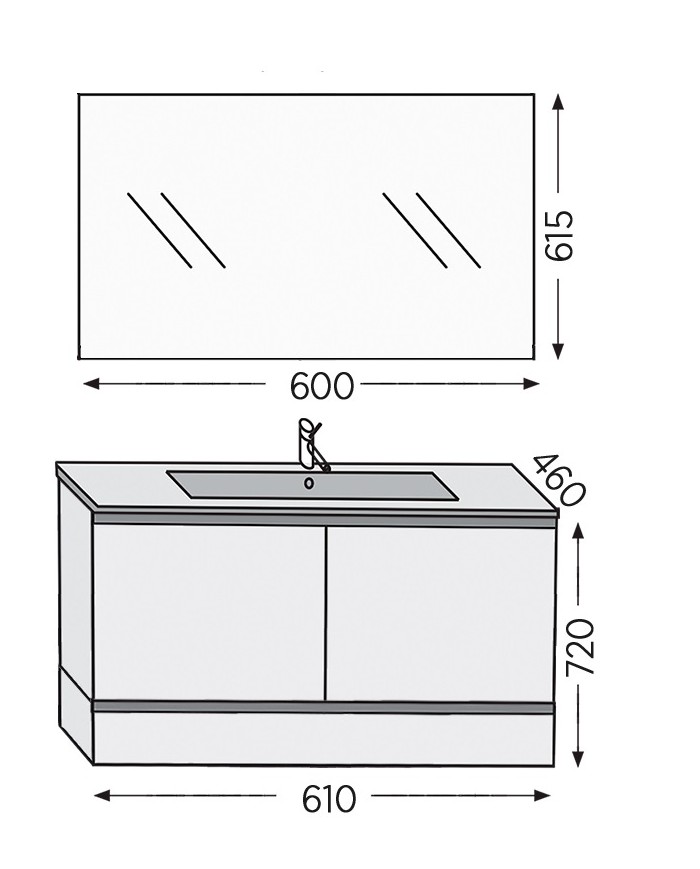 Bathroom Furniture Furnibath Malaga 60C Royal White Base, Washbasin, Mirror-Closet (72ML60ACWH)