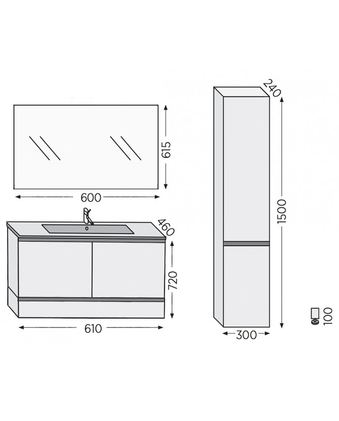 Bathroom Furniture Furnibath Malaga 60C Royal White Base, Washbasin, Mirror-Closet (72ML60ACWH)