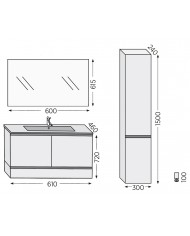 Bathroom Furniture Furnibath Malaga 60C Royal White Base, Washbasin, Mirror-Closet (72ML60ACWH)