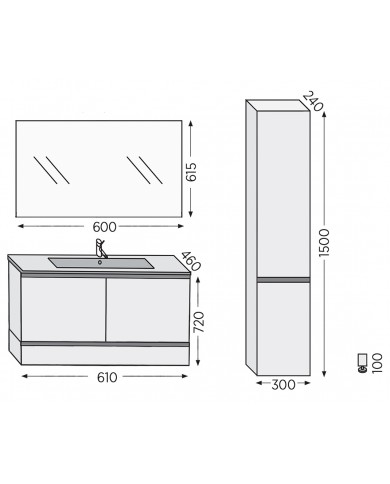 Bathroom Furniture Furnibath Malaga 60C Royal Grey Base, Washbasin, Mirror-Closet (72ML60CGR)