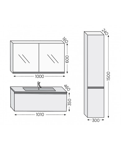 Bathroom Furniture Furnibath Sevilla 100 Royal Gray Base, Washbasin, Mirror (3SV100AGR)