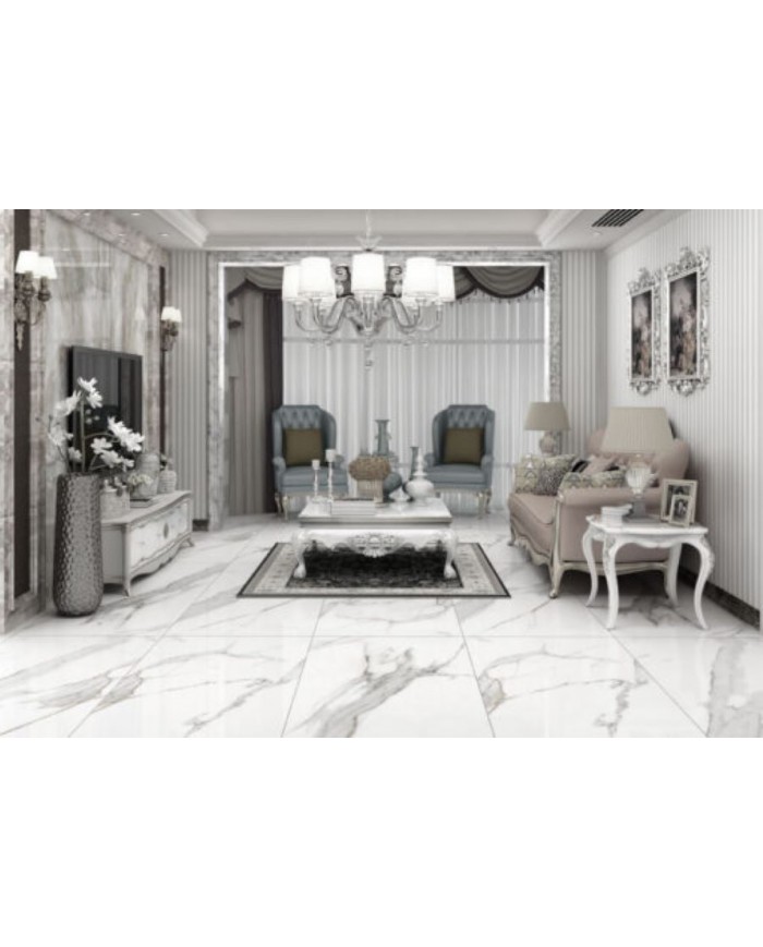 Tile Miami Bianco Rett First Grade Glossy Porcelain - Granite 60×120cm