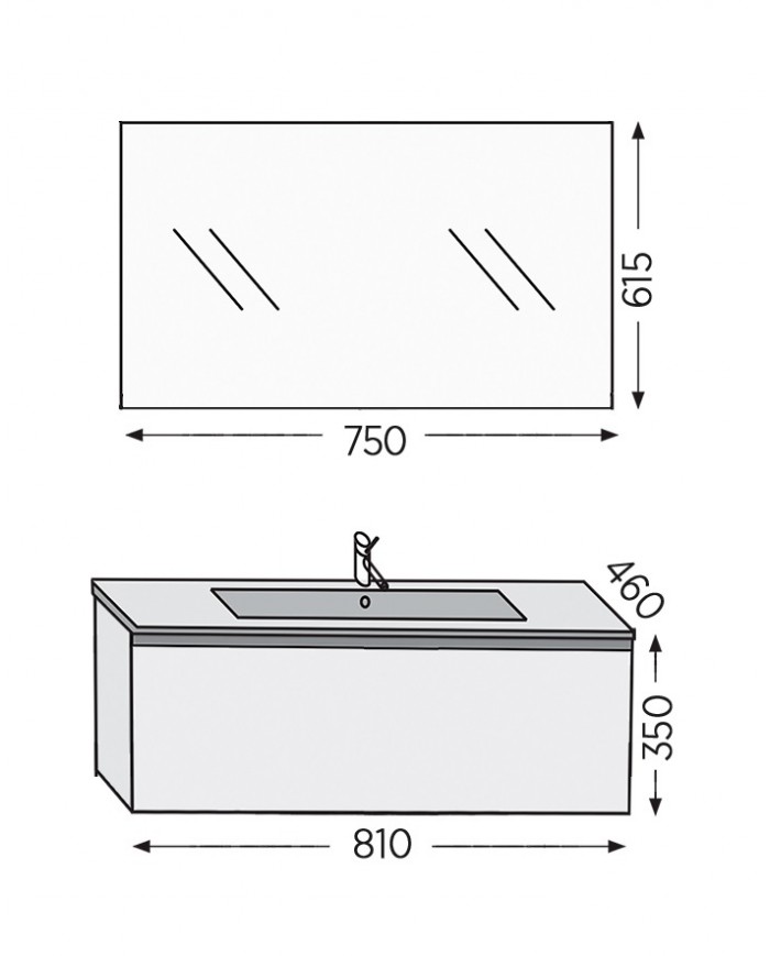Bathroom Furniture Furnibath Sevilla 80 Royal White Base, Washbasin, Mirror (3SV80CWH)