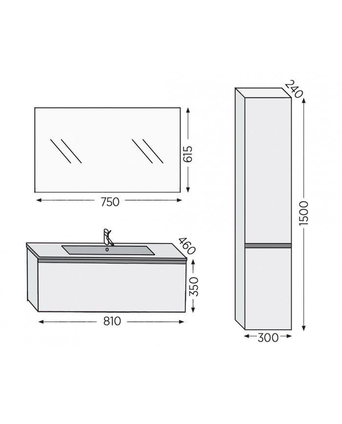 Bathroom Furniture Furnibath Sevilla 80 Royal White Base, Washbasin, Mirror (3SV80CWH)