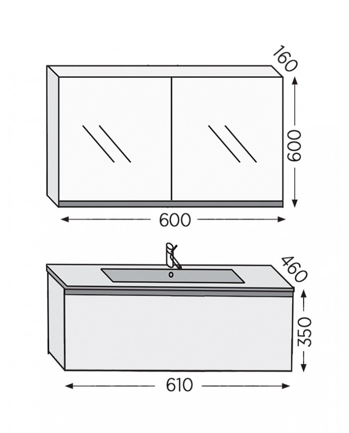 Έπιπλο Μπάνιου Furnibath Sevilla 60A Royal Grey Βάση,Νιπτήρας,Καθρέφτης-Κρυφοντούλαπο (3SV60AGR)