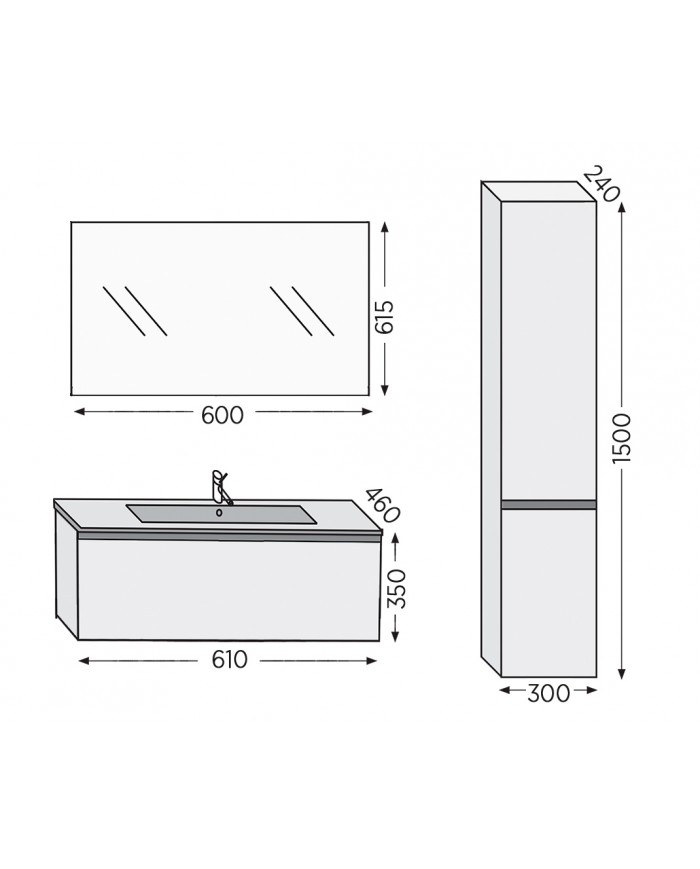 Έπιπλο Μπάνιου Furnibath Sevilla 60C Royal Walnut Βάση,Νιπτήρας,Καθρέφτης (3SV60CWL)
