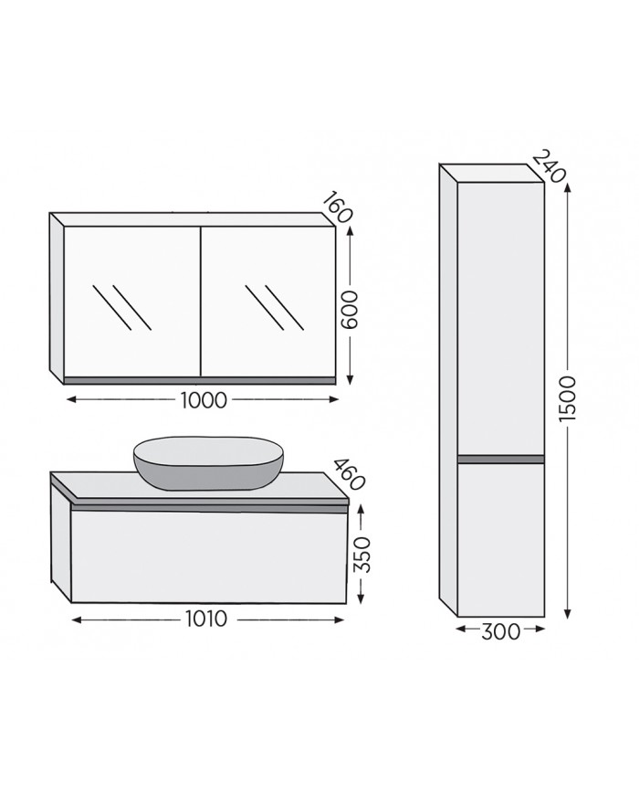 Έπιπλο Μπάνιου Furnibath Sevilla 100SA Royal White Βάση,Νιπτήρας,Καθρέφτης-Κρυφοντούλαπο (3SVCS100AWH)