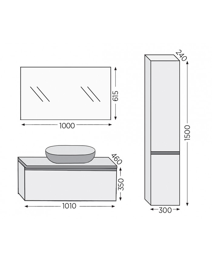 Έπιπλο Μπάνιου Furnibath Sevilla 100SC Royal White Βάση,Νιπτήρας,Καθρέφτης (3SVCS100CWH)