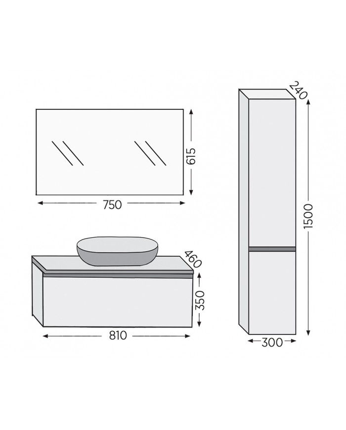 Bathroom Furniture Furnibath Sevilla 100SC Royal Grey Base, Washbasin, Mirror (3SVCS80CGR)