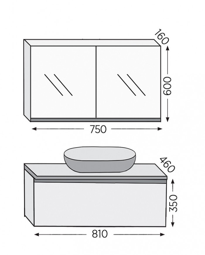 Έπιπλο Μπάνιου Furnibath Sevilla 80SA Royal Walnut Βάση,Νιπτήρας,Καθρέφτης-Κρυφοντούλαπο (3SVCS80AWL)