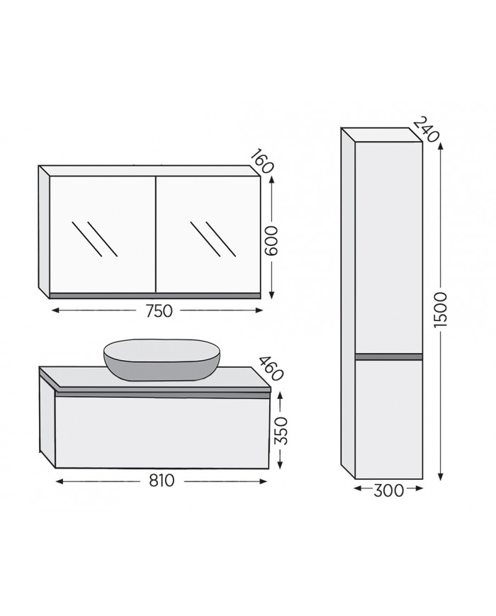 Bathroom Furniture Furnibath Sevilla 80SA Royal Grey Base, Washbasin, Mirror-Closet (3SVCS80AGR)