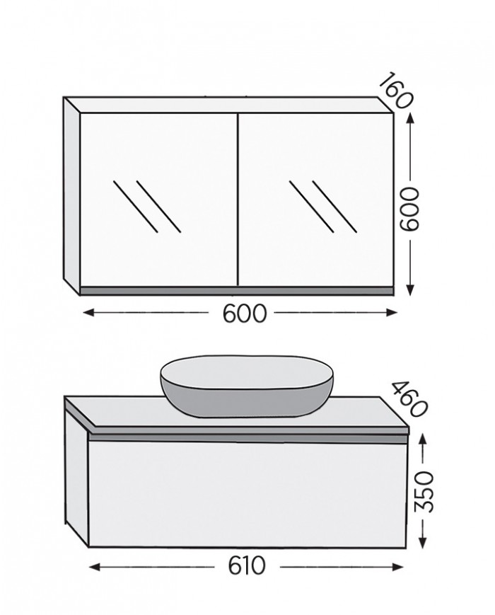 Έπιπλο Μπάνιου Furnibath Sevilla 60SA Royal Grey Βάση,Νιπτήρας,Καθρέφτης-Κρυφοντούλαπο (3SVCS60AGR)